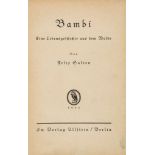 Salten (Felix) - Bambi, Eine Lebensgeschichte aus dem Walde, first edition, contemporary inscription