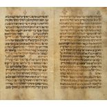 Bible.- - Megillah Esther,  manuscript in Hebrew on 5 joined vellum membranes, wear and staining