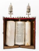 ?Iraqi Hebrew Scroll, 19th century - in case with engraved provenance/ownership details  complete