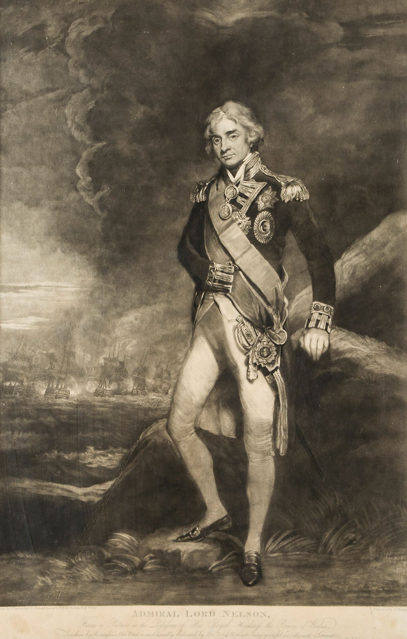 Turner (Charles) - Admiral Lord Nelson, full length portrait after J. Hoppner,  mezzotint,