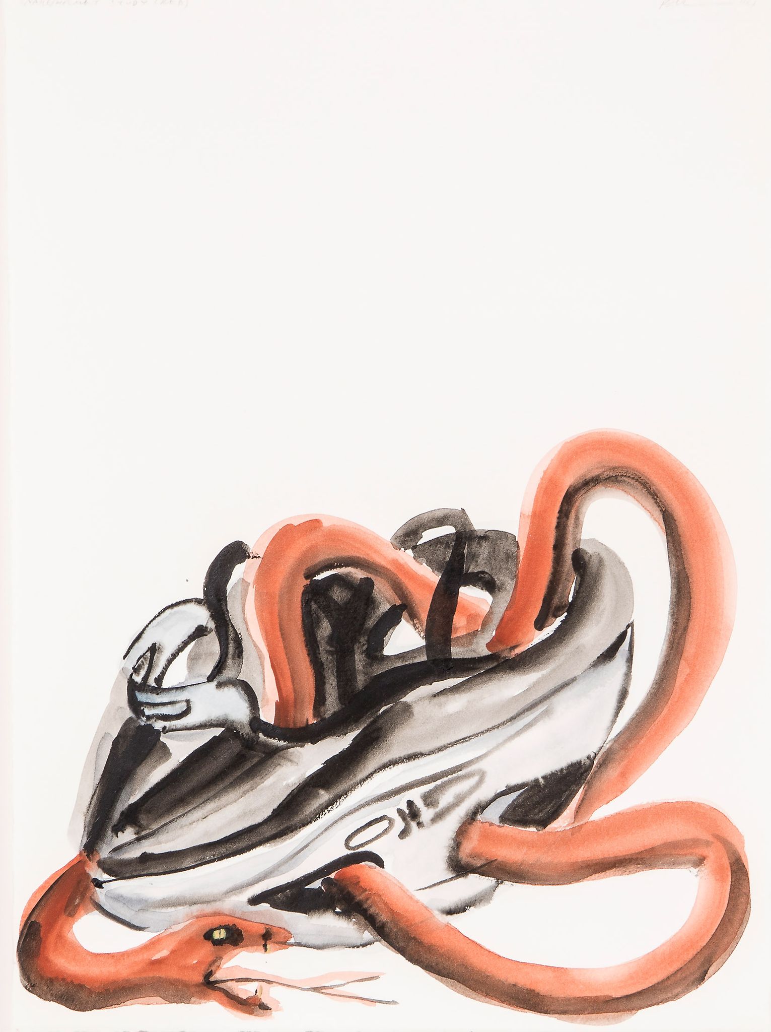 ** Ricky Swallow (b. 1974) - Snake/Helmut Study (Red), 2004 watercolour on paper, titled in pencil