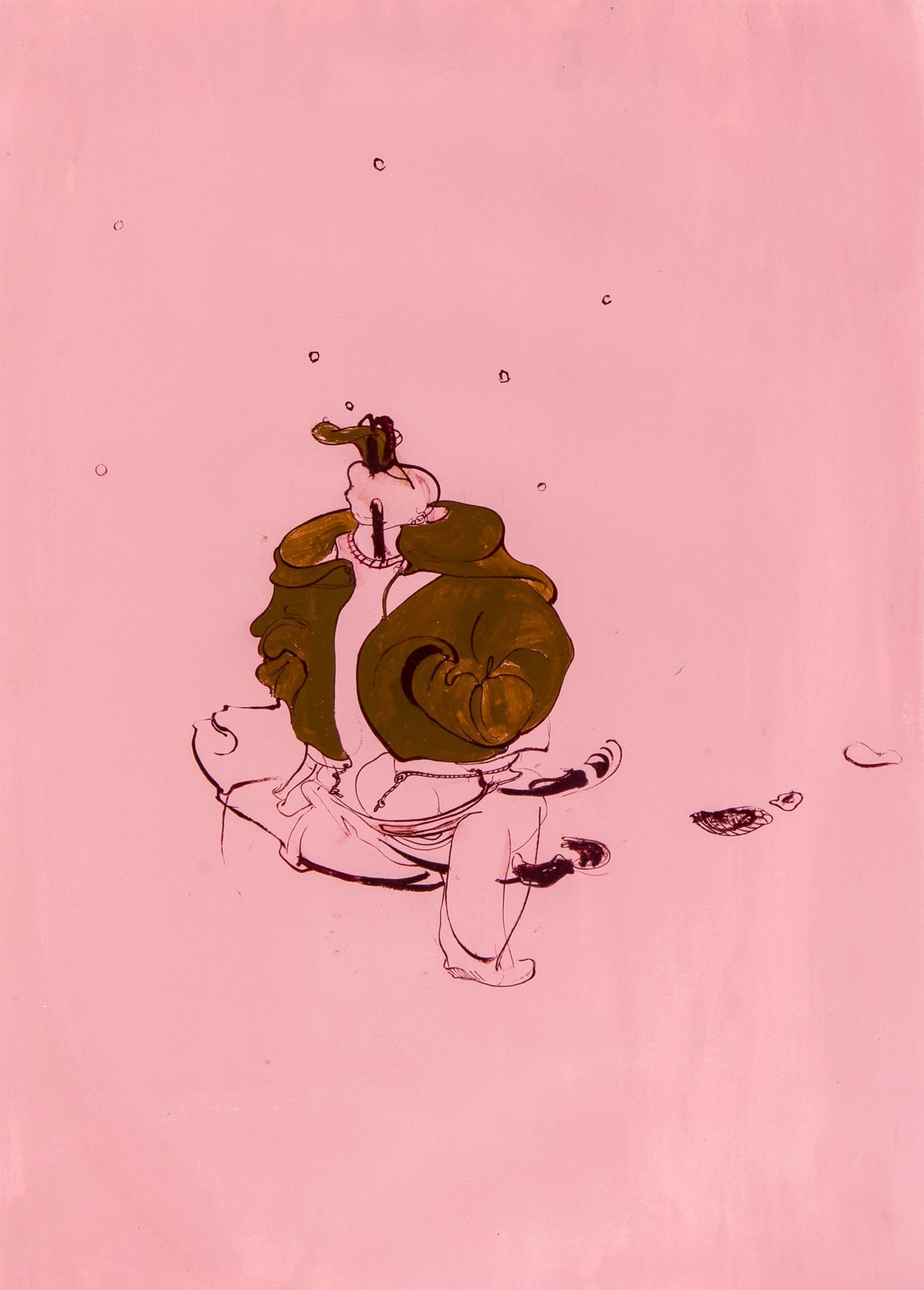 Inka Essenhigh (b. 1969) - Untitled (Pink and Brown), 2005 oil on paper 20 1/4 x 14 1/2 in., 51.4