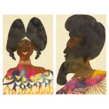 Chris Ofili (b. 1968) - Double Afro Head, 1999 watercolour and graphite on paper, in two parts, each