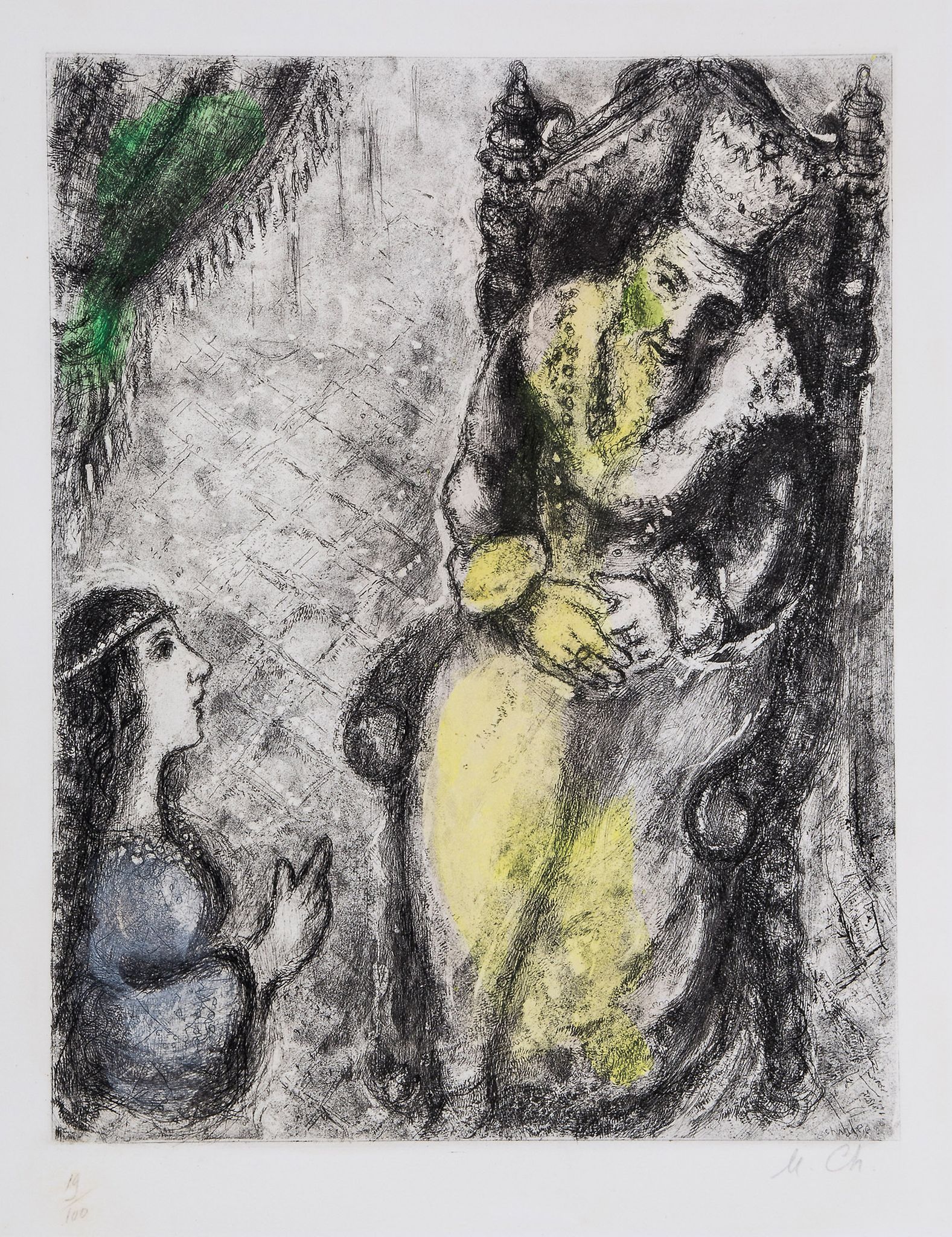 Marc Chagall (1887-1985) - Bathsheba at David's Feet etching with extensive hand-colouring in