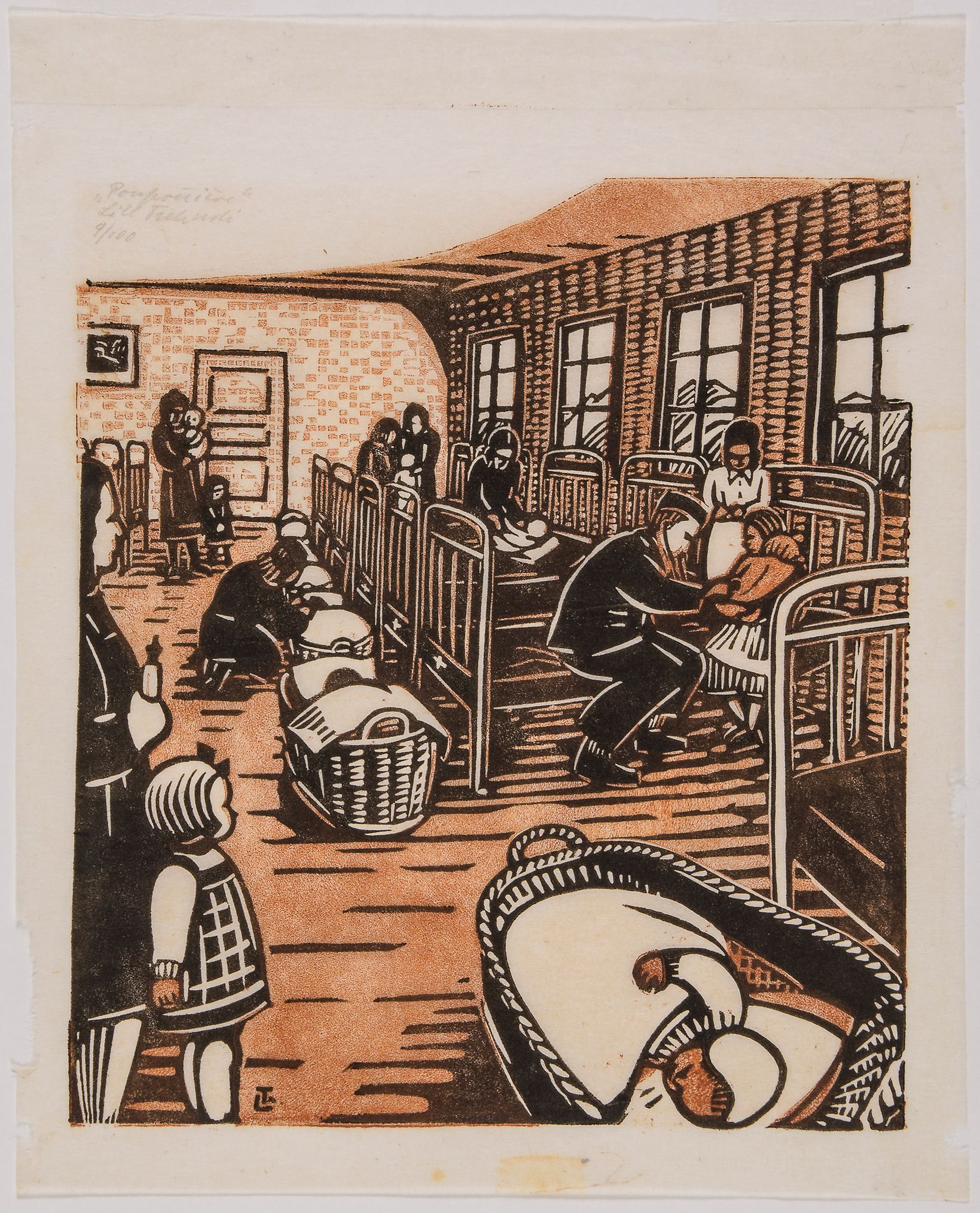 Lill Tschudi (1911-2004) - Nursery (Children's Hospital)(Not in C.L.T.) linocut printed in