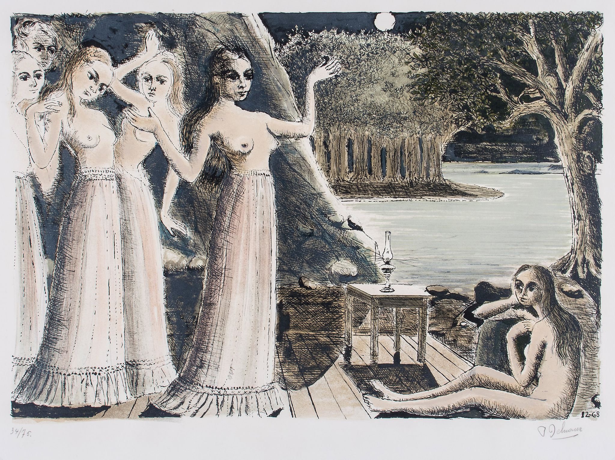 Paul Delvaux (1897-1994) - Le Bout du Monde (J.23) lithograph printed in colours, 1968, signed in