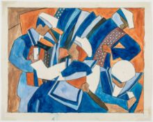 Lill Tschudi (1911-2004) - Sailors Holiday (See. C.L.T.24) gouache and graphite with a reversed