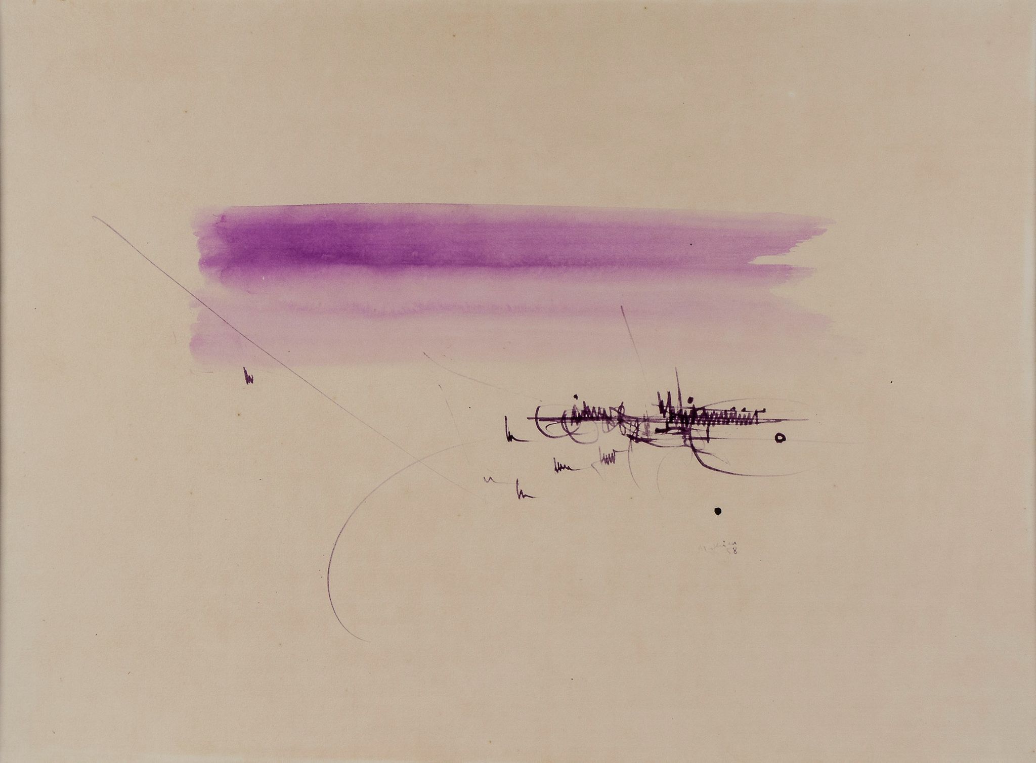 Georges Mathieu (1921-2012) - Untitled watercolour, 1958, signed and dated lower right, on laid