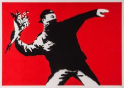 Banksy (b.1974) - Love Is In The Air screenprint in colours, 2003, stamped with artist's tag in red,