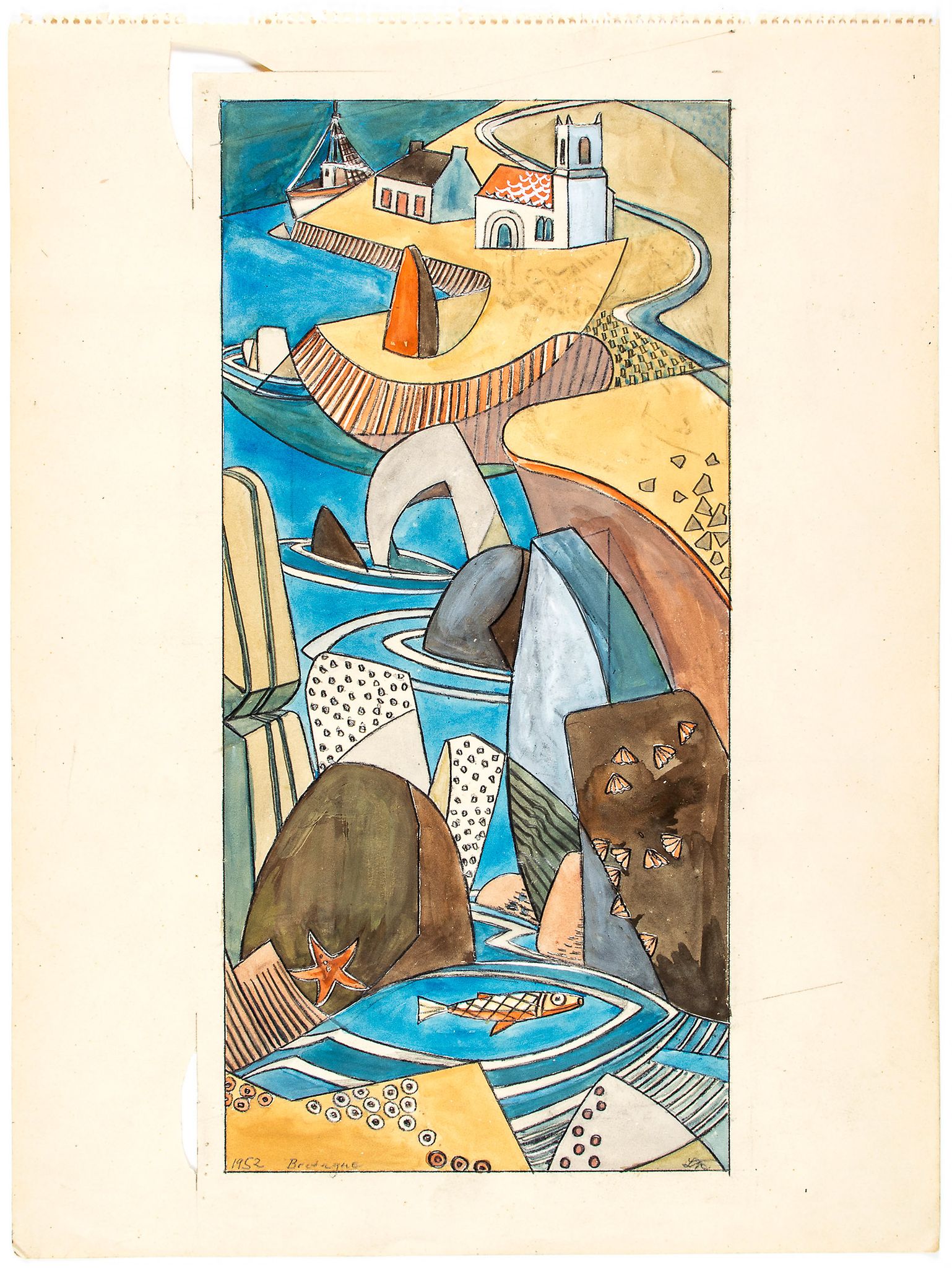 Lill Tschudi (1911-2004) - Bretagne (Not in C.L.T.) gouache and graphite with a reversed version - Image 2 of 3