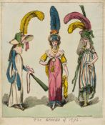 ** Cruikshank (Isaac) - The Graces of 1794, three young ladies parade the latest fashions of the