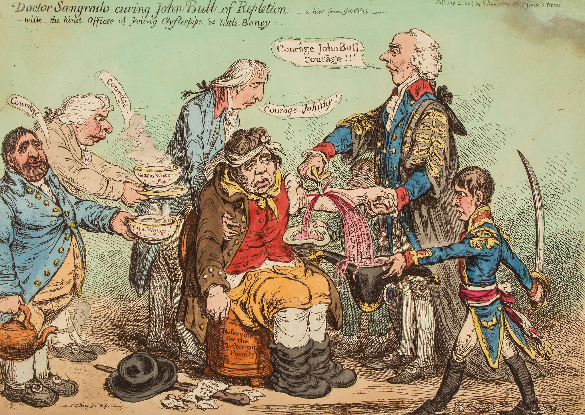 Gillray (James) - Doctor Sangrado curing John Bull of Repletion, Addington bleeds an exhausted