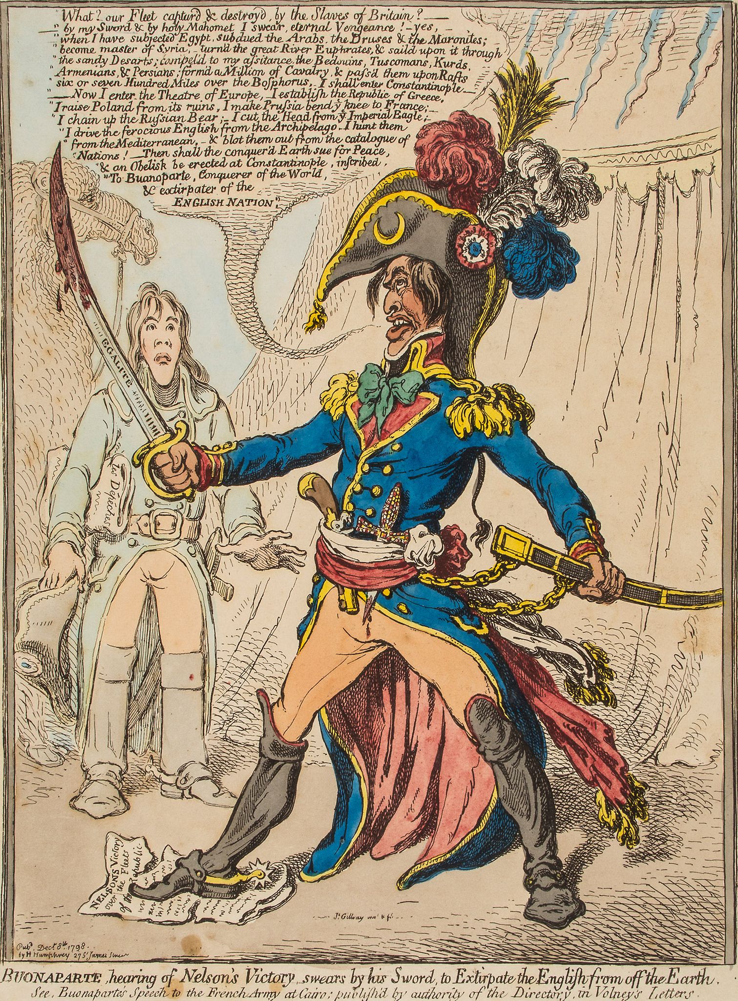 Gillray (James) - Buonaparte hearing of Nelson's Victory,  swears by his Sword to Extirpate the