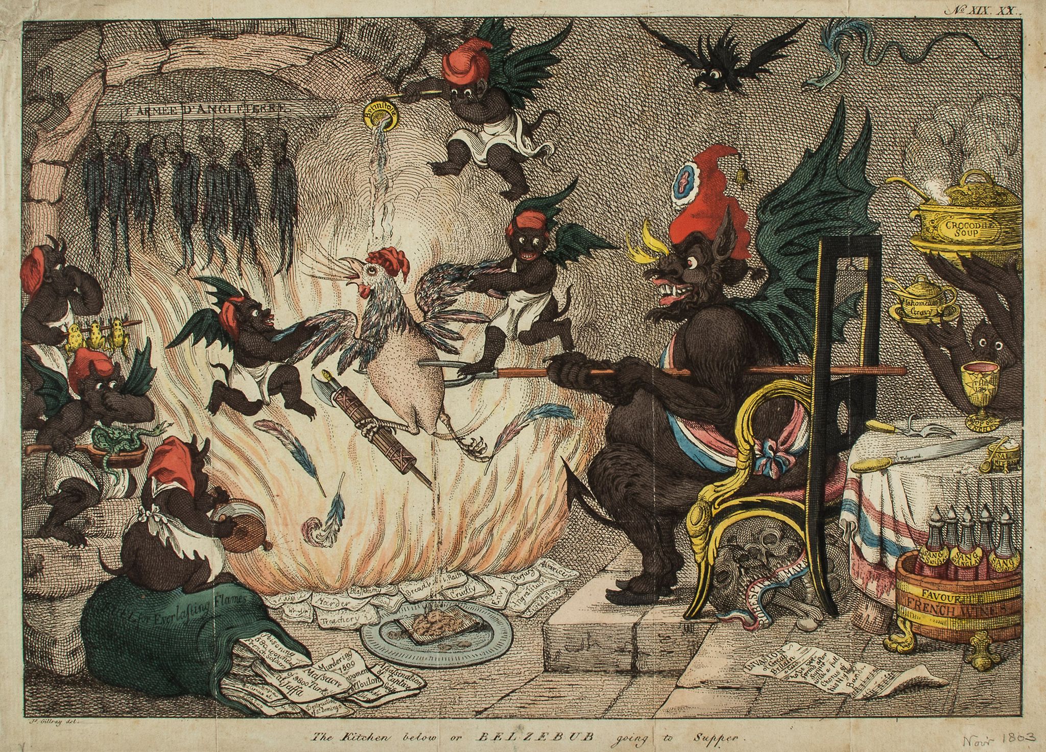 Gillray (James) - The Corsican Pest _ or _ Belzebub going to Supper, an atrocity satire arising from - Image 2 of 2