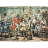 ** -. Gillray (James) - A Barbers-Shop in Assize Time,  hand-coloured etching and roulette after