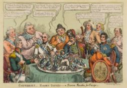 Rowlandson (Thomas) - Plump to the Devil we boldly kick'd both Nap and his Partner Joe;  Funking the