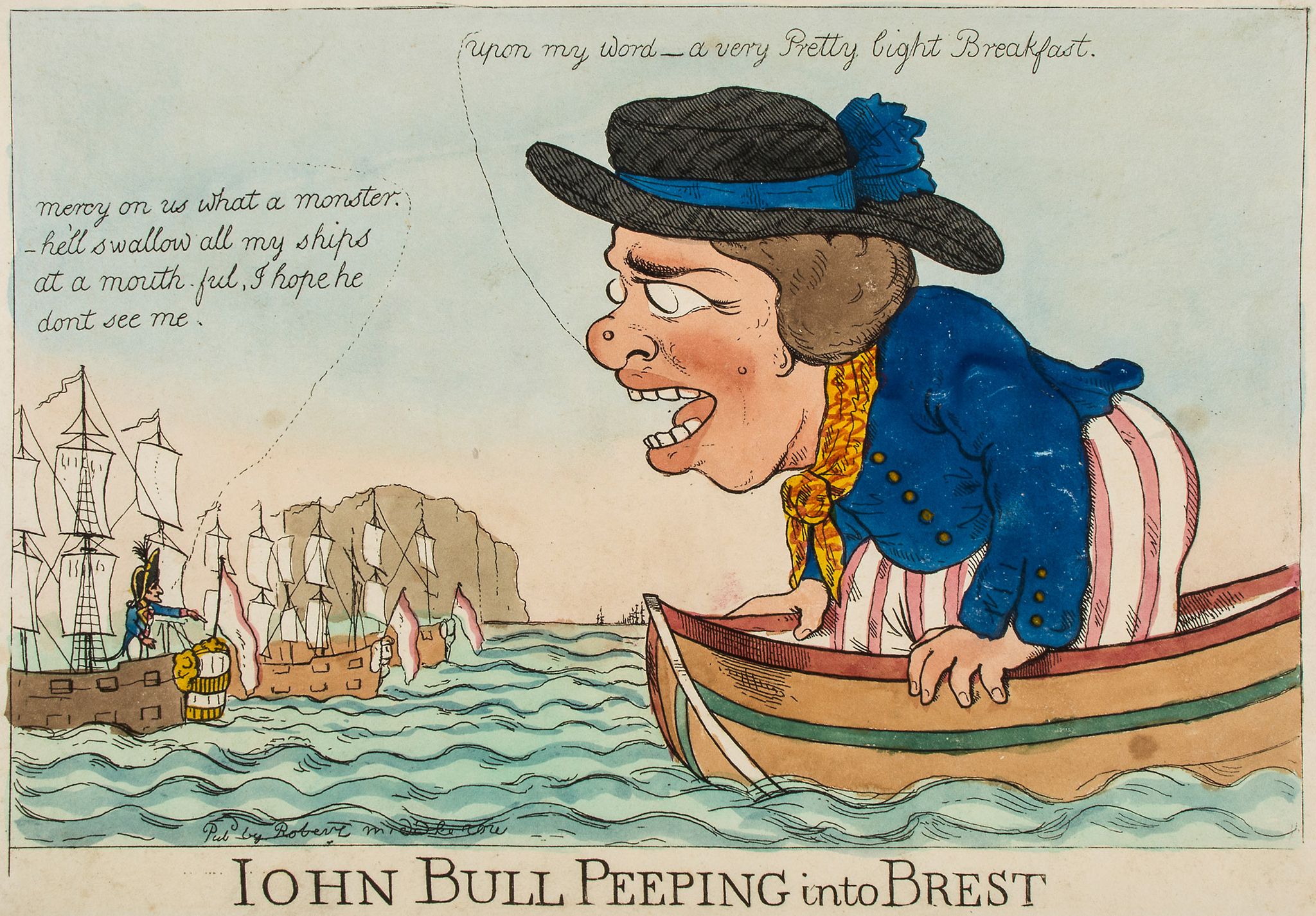 [Woodward (George Moutard)] - John Bull Peeping into Brest, the blockade of the French port by a - Image 3 of 3