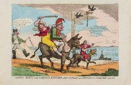 Rowlandson (Thomas) - Bloody Boney the Carcass Butcher left of trade and Retiring to Scarecrow
