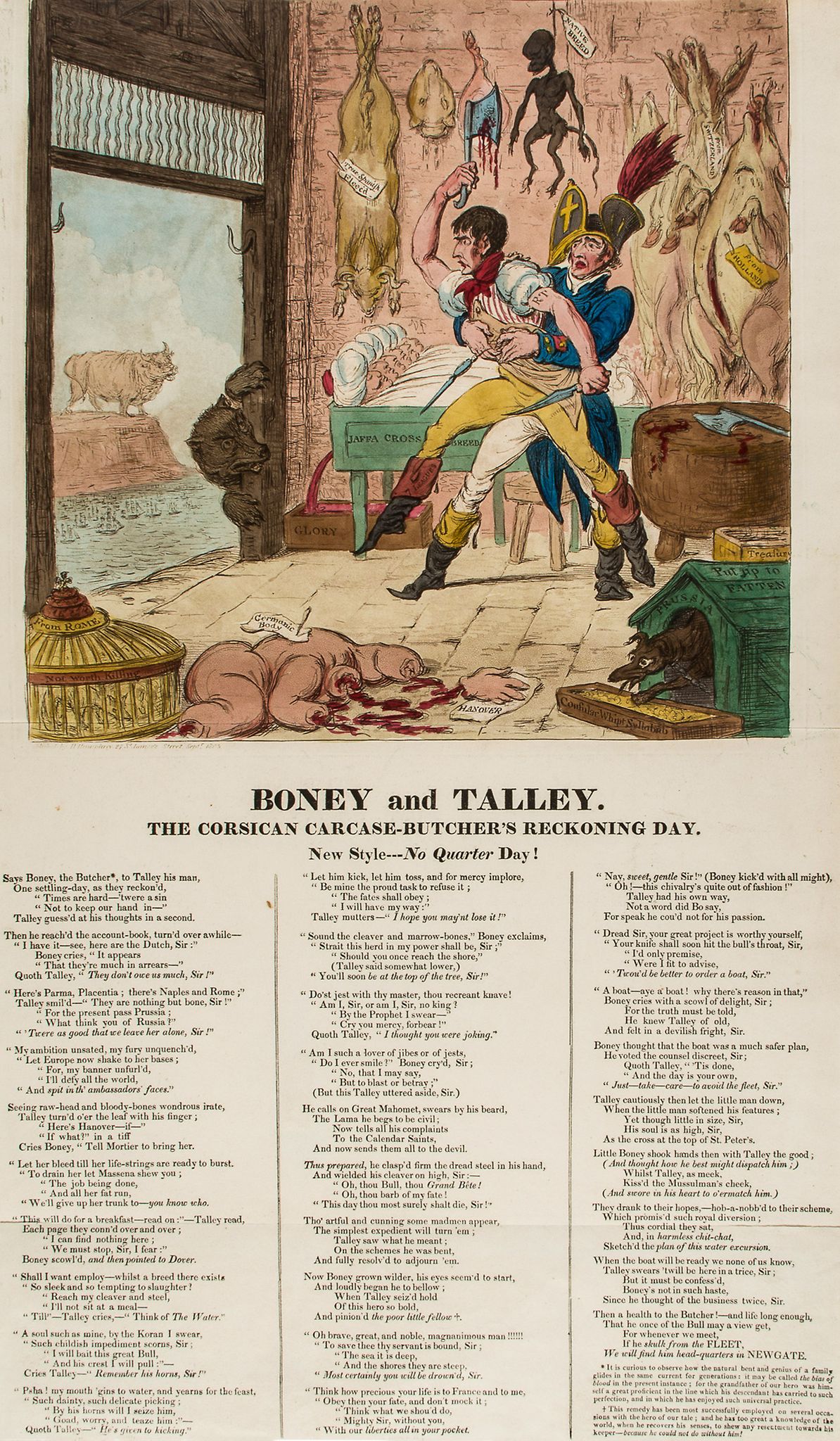 Gillray (James) - Boney and Talley, the Corsican Carcase-Butcher's Reckoning Day, heading a 27-verse