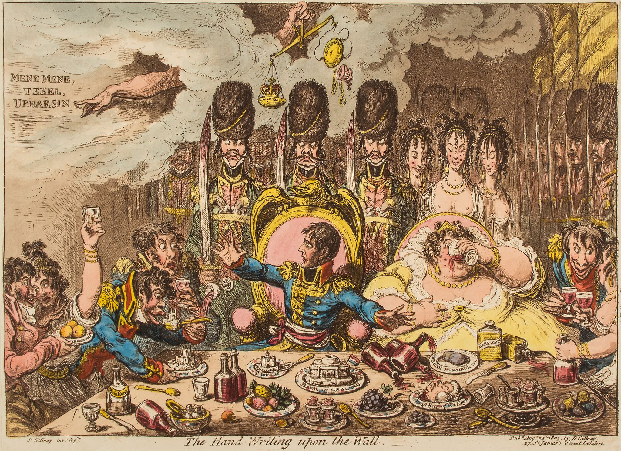 Gillray (James) - The Hand-Writing upon the Wall, a parody of Belshazzar's feast, Napoleon and a