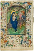 The Flight into Egypt, - large miniature from an illuminated Book of Hours  large miniature from