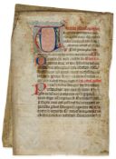A Jester holding his staff, - full-length portrait in body of a large initial on a bifolium from...