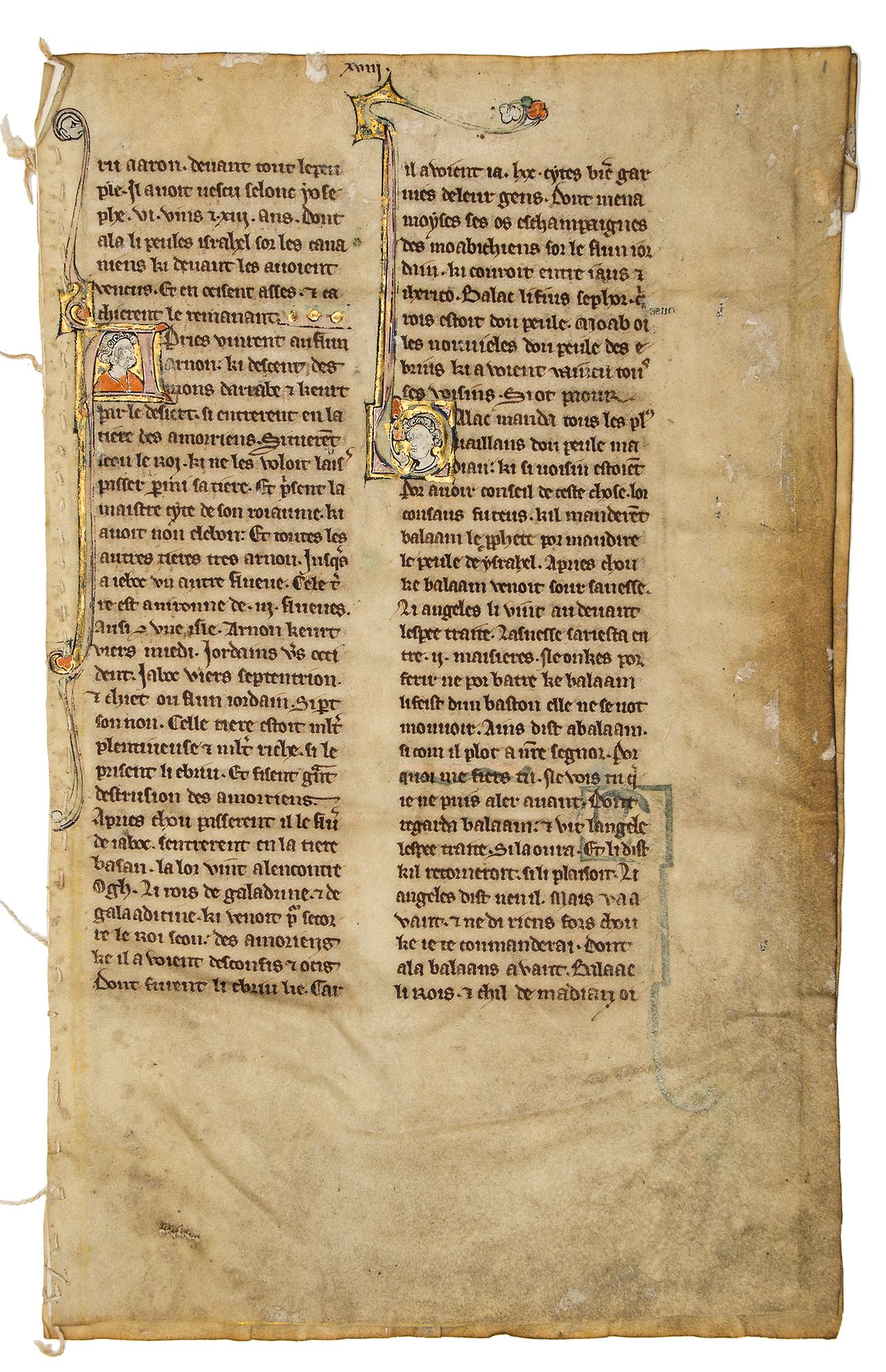 Three leaves from the Chronique dite - de Baudouin d’Avenes, in French, illuminated manuscript on...