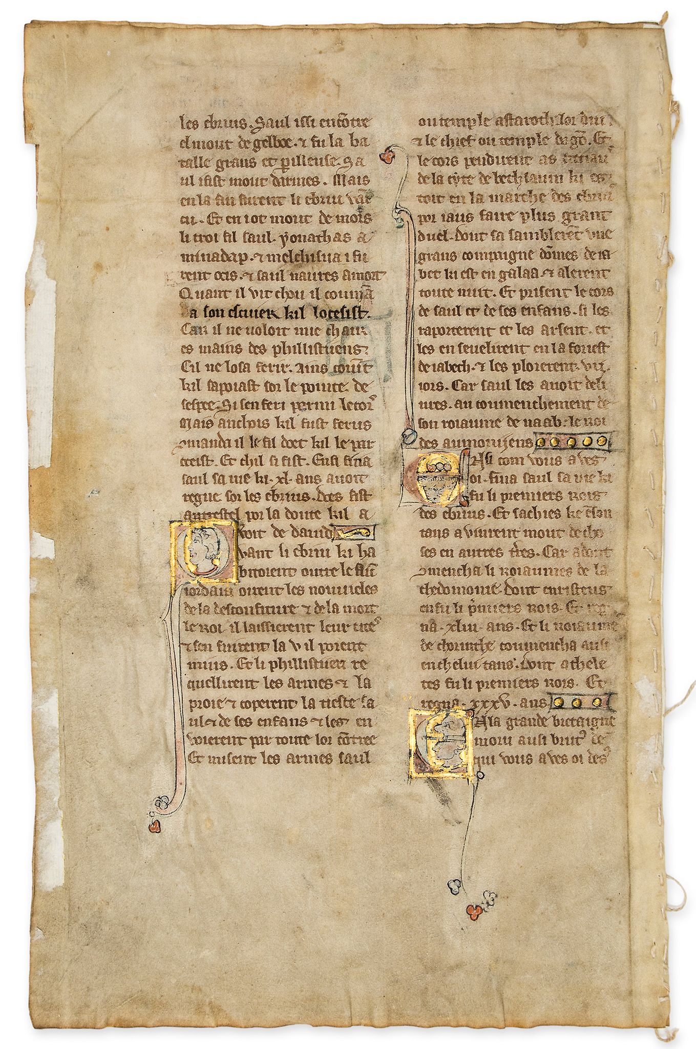 Three leaves from the Chronique dite - de Baudouin d’Avenes, in French, illuminated manuscript on... - Image 2 of 2