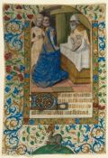 Presentation in the Temple, - large miniature on a leaf from an illuminated Book of Hours, in Latin