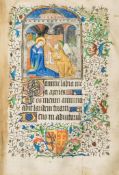 The Annunciation to the Virgin, - large miniature on a leaf from the Upholland Hours  large