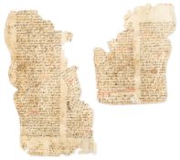 Four fragments from a Digest of Justinian Law - manuscript, most probably reused for lining