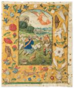 The Annunciation to the Shepherds, - large miniature from an illuminated Book of Hours, in Latin
