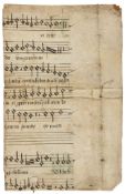 Polyphonic music on a cutting - from a leaf from a decorated musical manuscript on parchment...