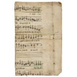 Polyphonic music on a cutting - from a leaf from a decorated musical manuscript on parchment...