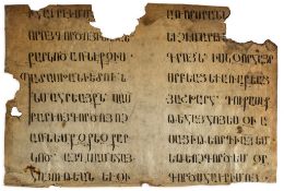 Gospel of John, in - Armenian, fragment of a leaf from an early Biblical codex on...  Armenian,