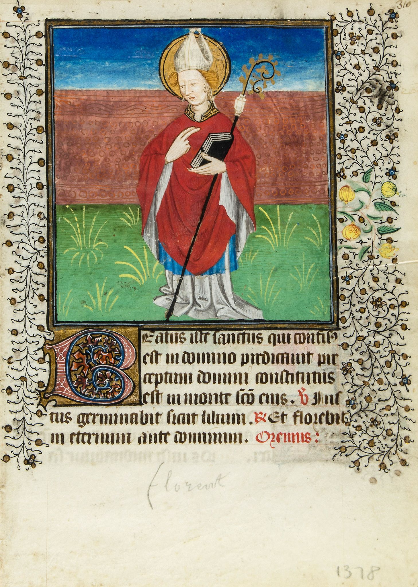 Leaf with Suffrages to SS. Leonard of Noblac - and Florent, on single leaf from an illuminated