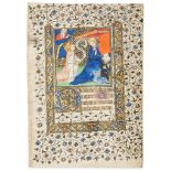 The Annunciation to the Virgin, - large miniature on a leaf from a profusely illuminated Book of
