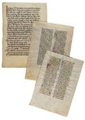 Three leaves from Missals, - in Latin, decorated manuscripts on vellum [twelfth to fifteenth...