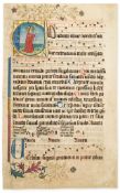 God creating the stars, - historiated initial on a leaf from an illuminated Hymnal, in Latin