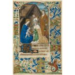 The Adoration of the Magi, - large miniature from an illuminated Book of Hours, in Latin  large
