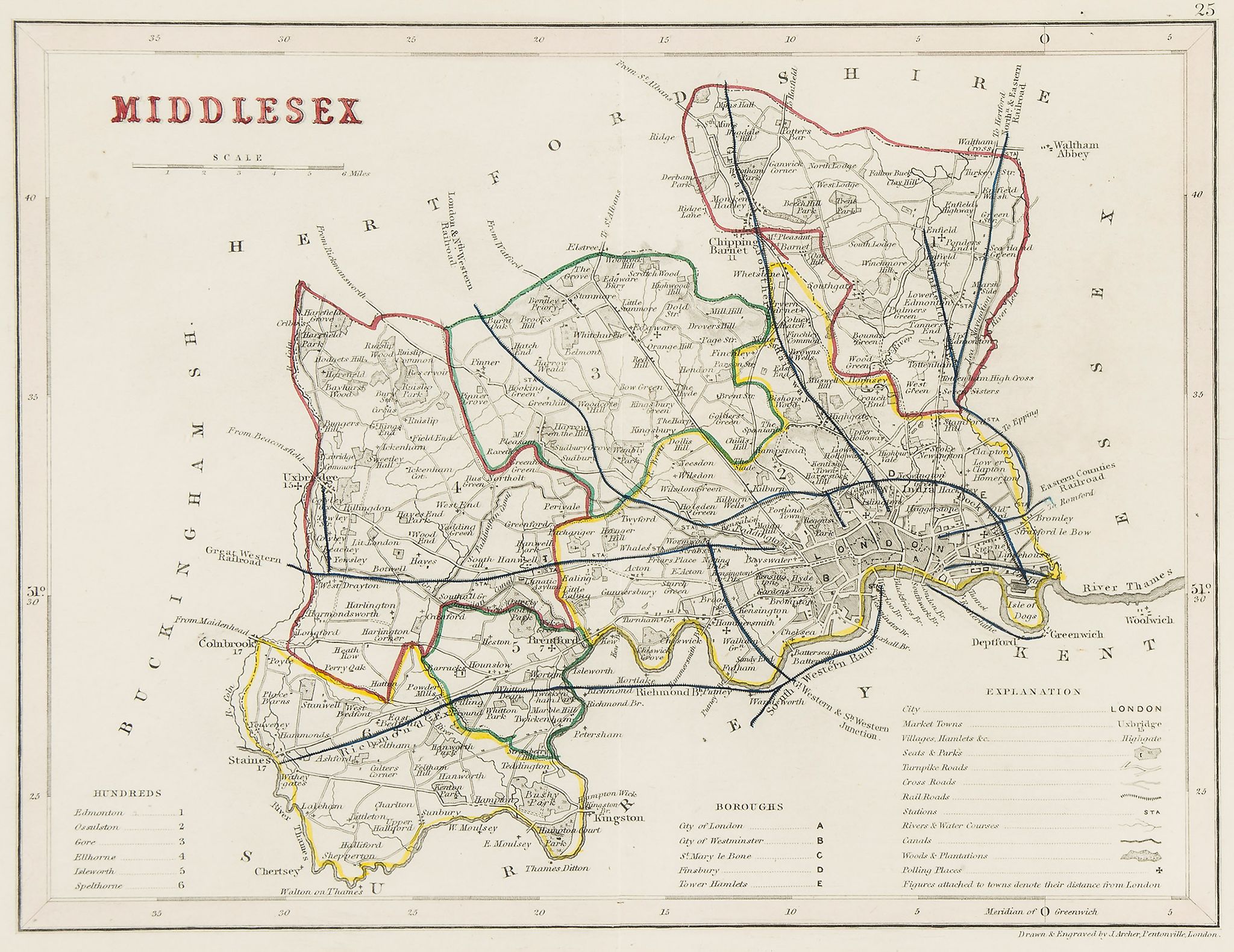 Middlesex.- Duncan (J.) - New Map of the County of Middlesex, Divided into Hundreds  New Map of - Image 3 of 4