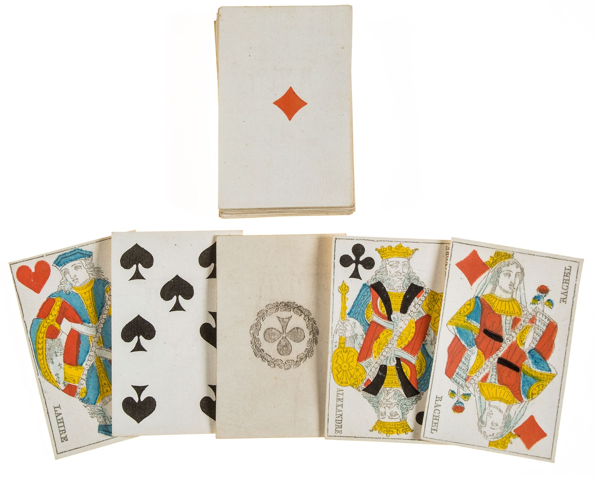 [Standard Paris pattern, double ended],  52 playing cards (complete), plain backs, very slight