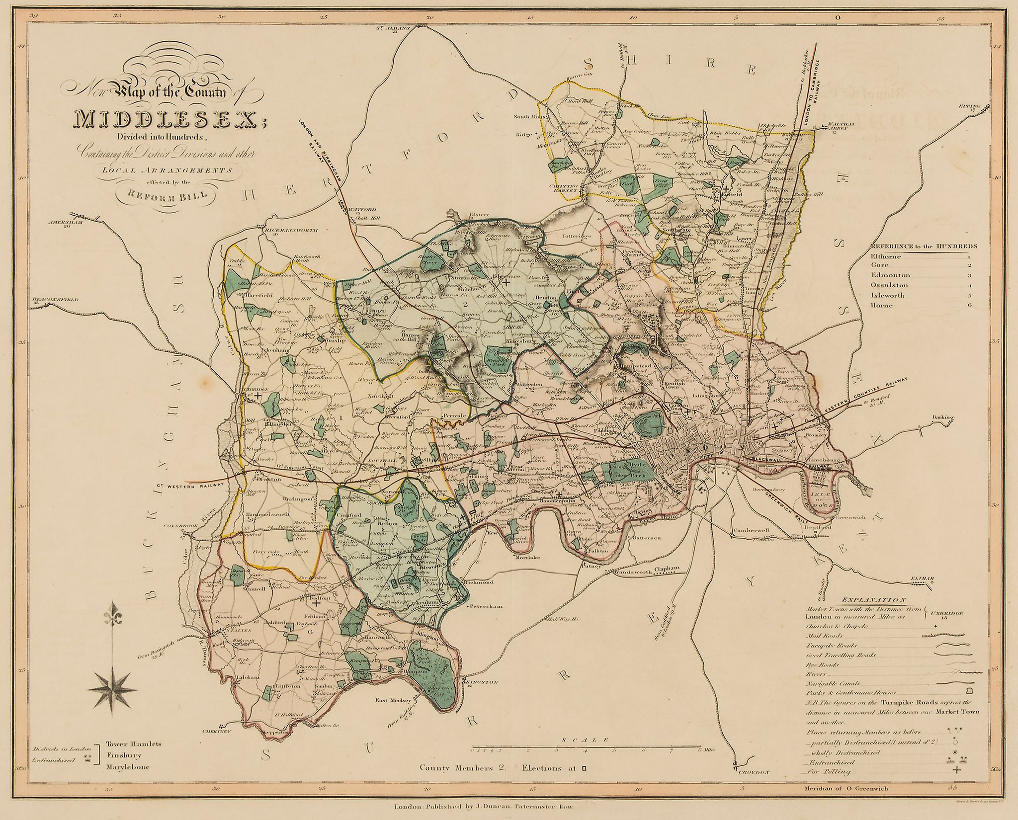 Middlesex.- Duncan (J.) - New Map of the County of Middlesex, Divided into Hundreds  New Map of