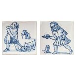 Paula Rego (b.1935)(after) - Little Girl Series two painted ceramic tiles, 1990, signed in black