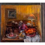 Pamela Kay (b.1939) - Autumn in the Kitchen oil on board, signed with the initials at lower left