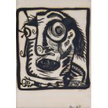 Reuben Mednikoff (1906-1972) - Self Portrait linocut, 1948, initialled in pencil, on tissue paper,