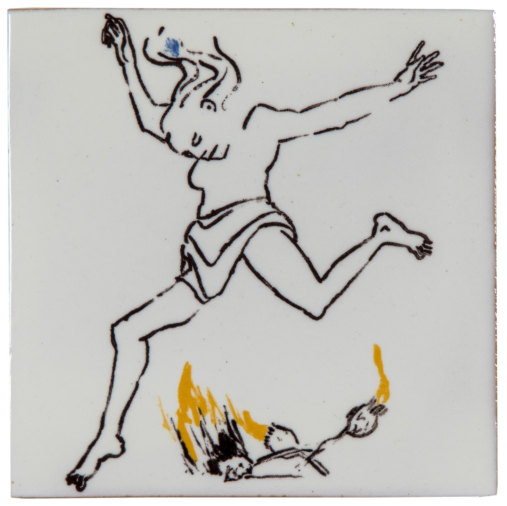 Paula Rego (b.1935) - Leaping Woman painted ceramic tile, signed in black ink verso, numbered 112/