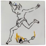 Paula Rego (b.1935) - Leaping Woman painted ceramic tile, signed in black ink verso, numbered 112/