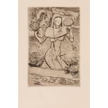 Roderick Fletcher Mead (1900-1971) - Girl on a boat, and Lizard two engravings used as greeting