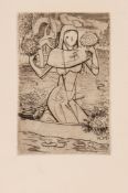 Roderick Fletcher Mead (1900-1971) - Girl on a boat, and Lizard two engravings used as greeting